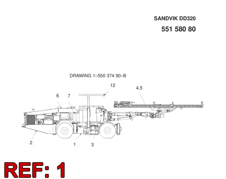 55158071 551 580 71 CARRIER FRAME PARTS - Sandvik Technical Drawing
