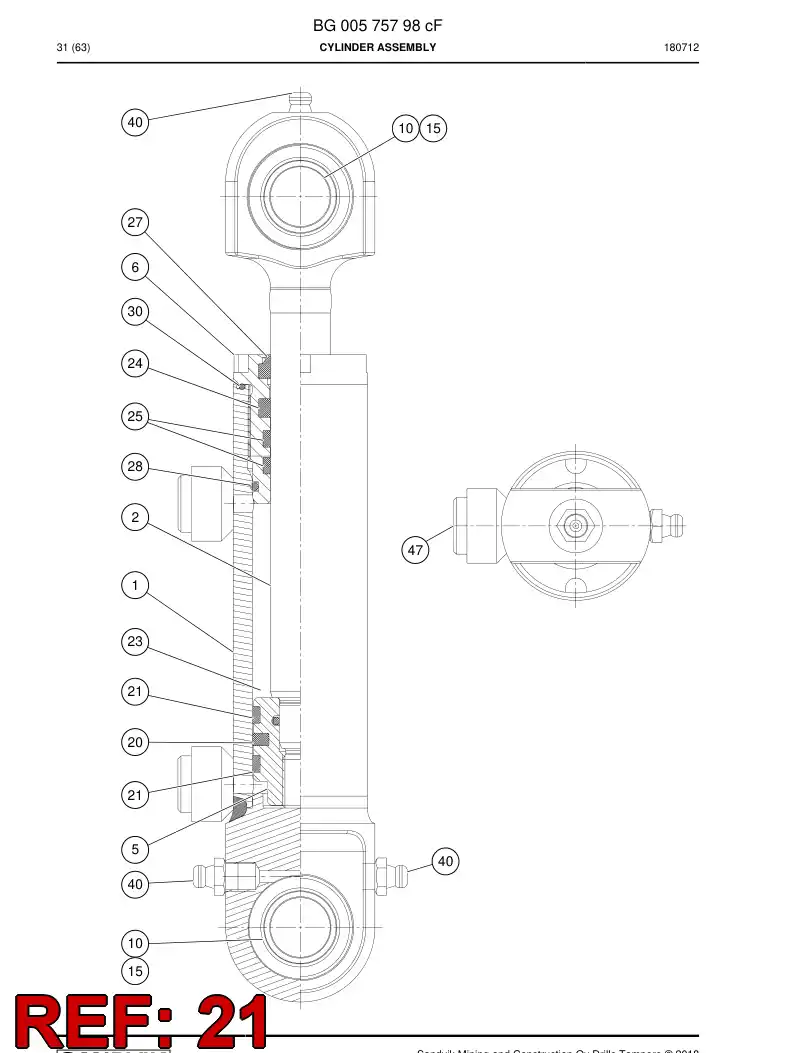 55158715 551 587 15 PISTON guide ring - Sandvik Technical Drawing