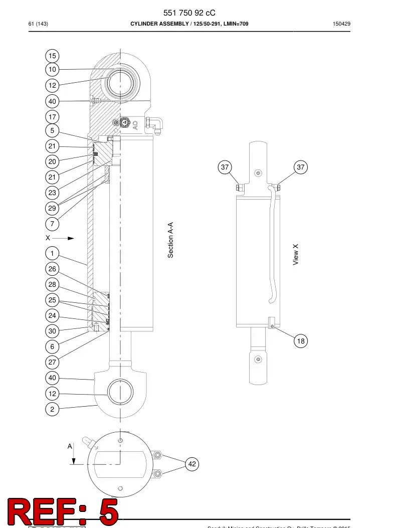 55158761 551 587 61 PISTON - Sandvik Technical Drawing