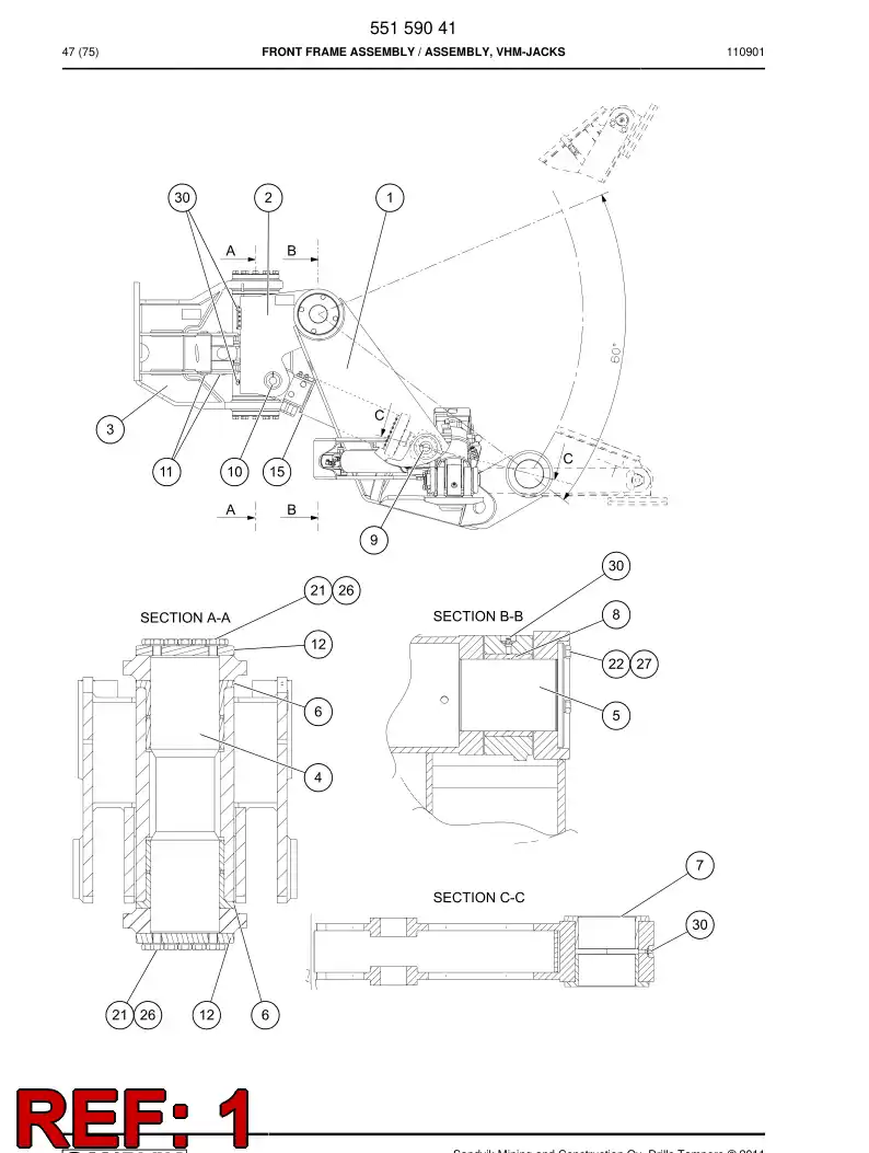 55159042 551 590 42 Frame, Front - Sandvik Technical Drawing