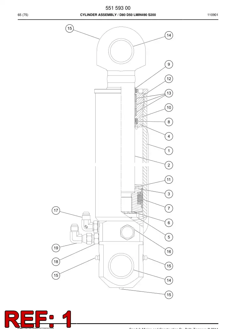55159304 551 593 04 CYLINDER TUBE ASSEMBLY - Sandvik Technical Drawing
