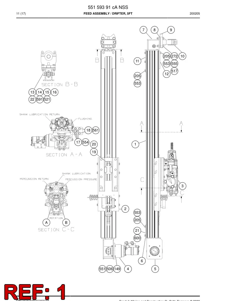 55159386 551 593 86 Beam, Feed - Sandvik Technical Drawing