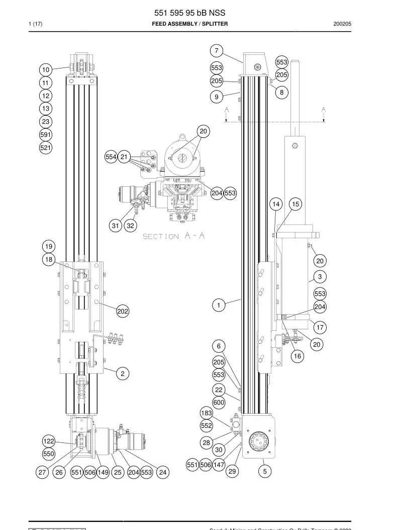 55159595b 551 595 95b Feed Assembly - Sandvik Technical Drawing