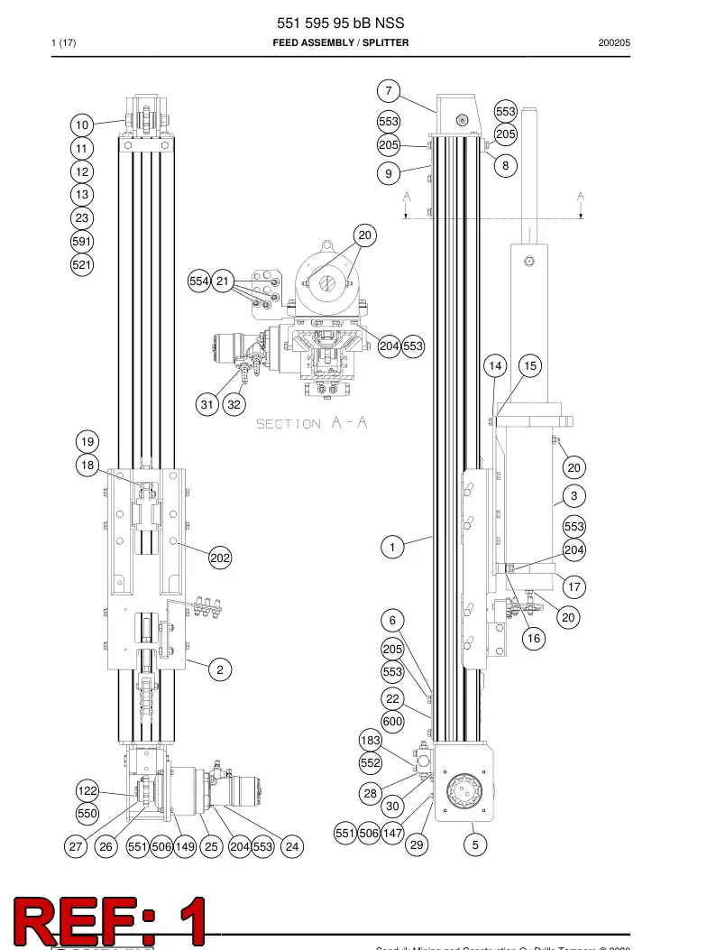 55159596 551 595 96 Beam, Feed - Sandvik Technical Drawing