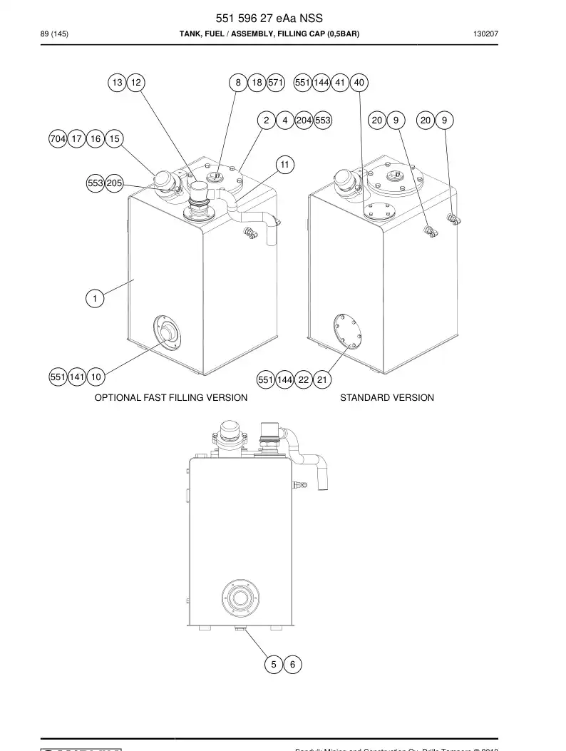 55159627f 551 596 27f TANQUE, COMBUSTVEL - Sandvik Technical Drawing