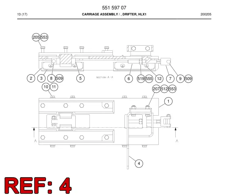 55159709a 551 597 09a Support, Hose - Sandvik Technical Drawing