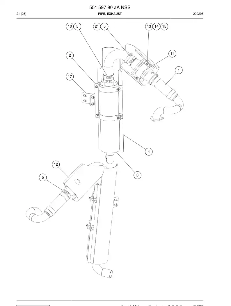 55159790a 551 597 90a Pipe, Exhaust - Sandvik Technical Drawing