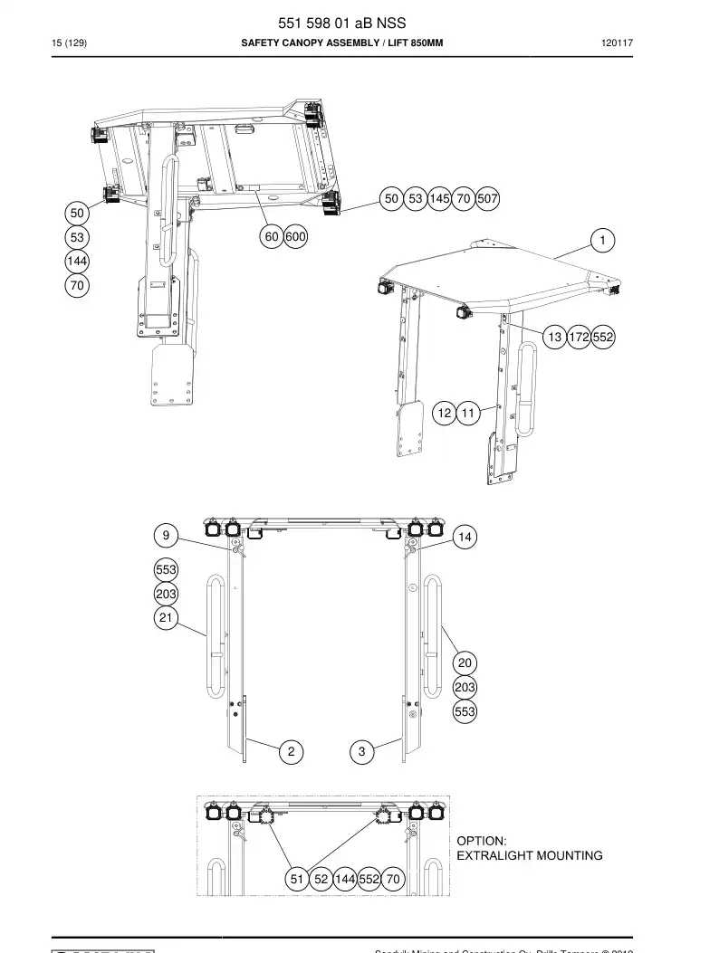 55159801c 551 598 01c Canopy Assembly, Safety - Sandvik Technical Drawing