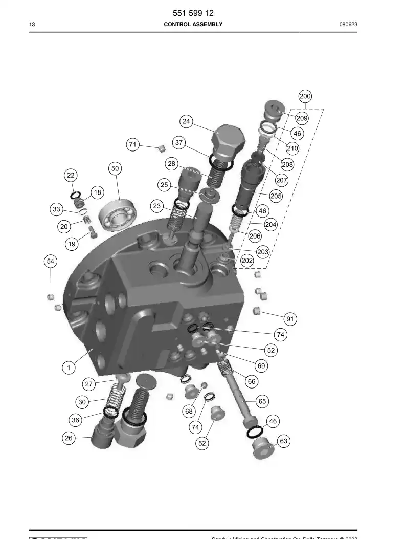 55159952 551 599 52 Relief valve assembly - Sandvik Technical Drawing