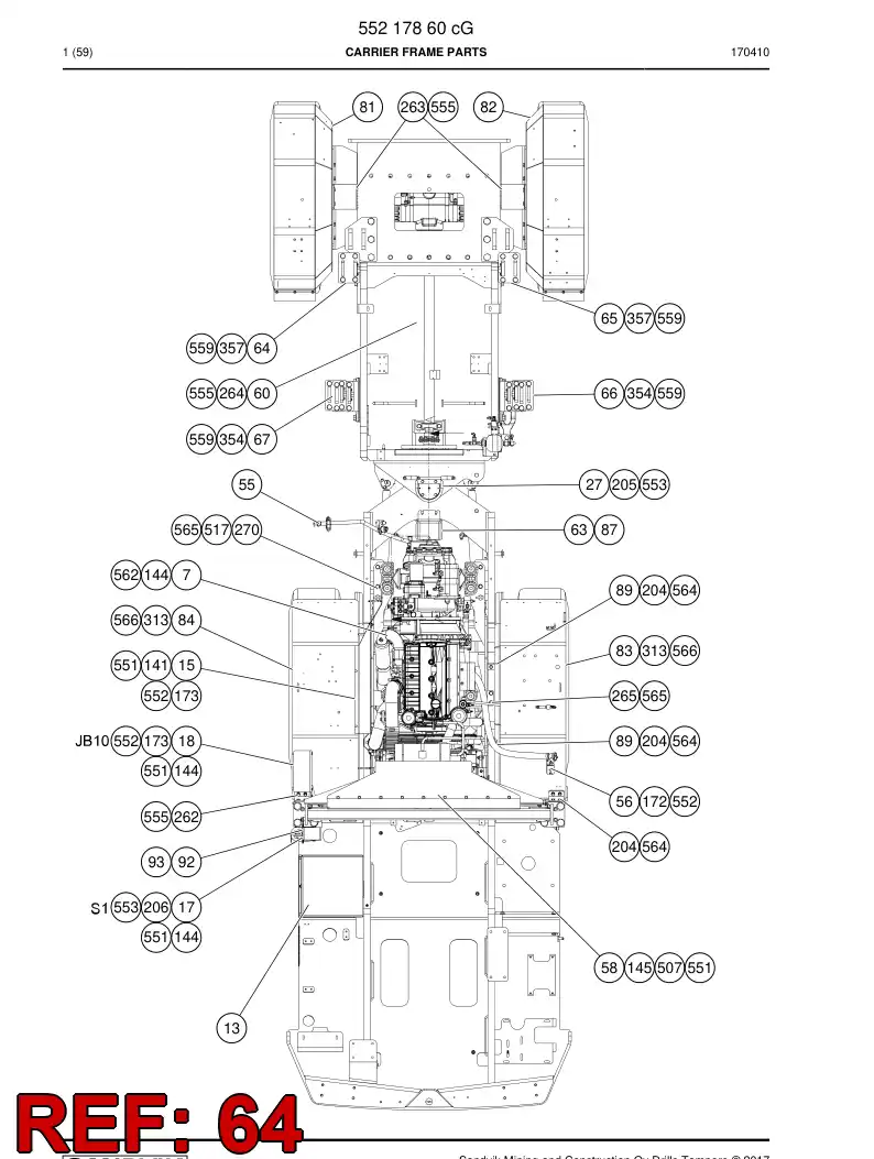 55160235 551 602 35 Cabin support - Sandvik Technical Drawing