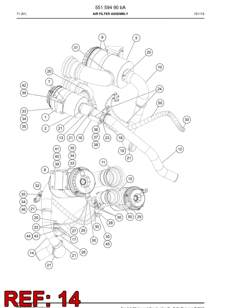 55160375 551 603 75 Pipe, Intake - Sandvik Technical Drawing