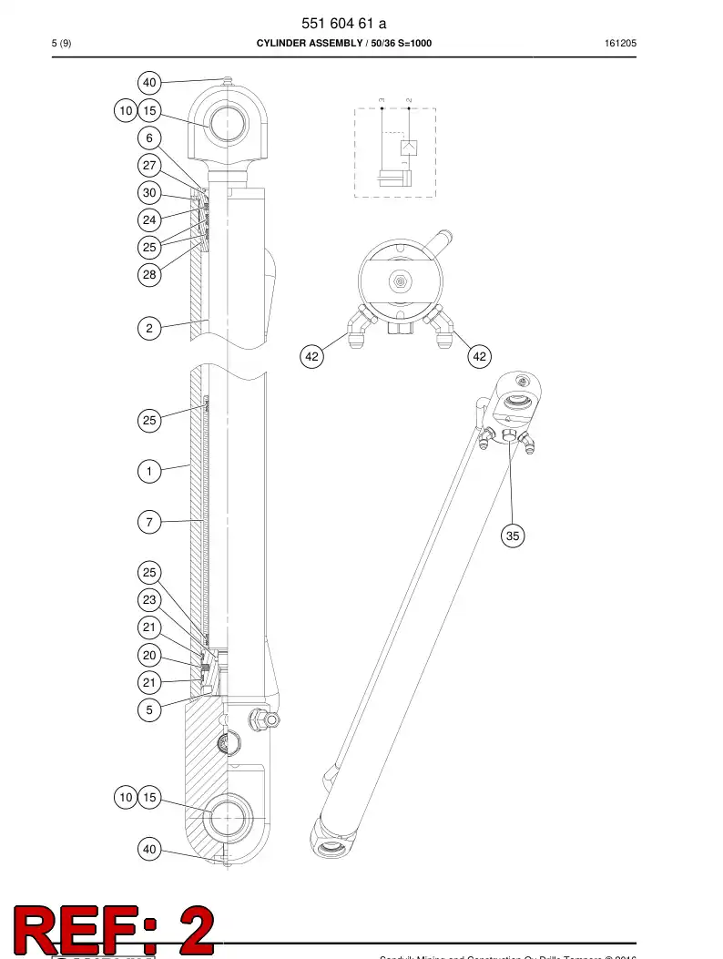 55160466 551 604 66 PISTON Rod Assembly - Sandvik Technical Drawing