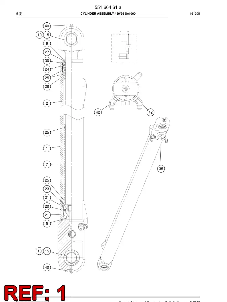 55160467 551 604 67 Cylinder Tube Assembly - Sandvik Technical Drawing