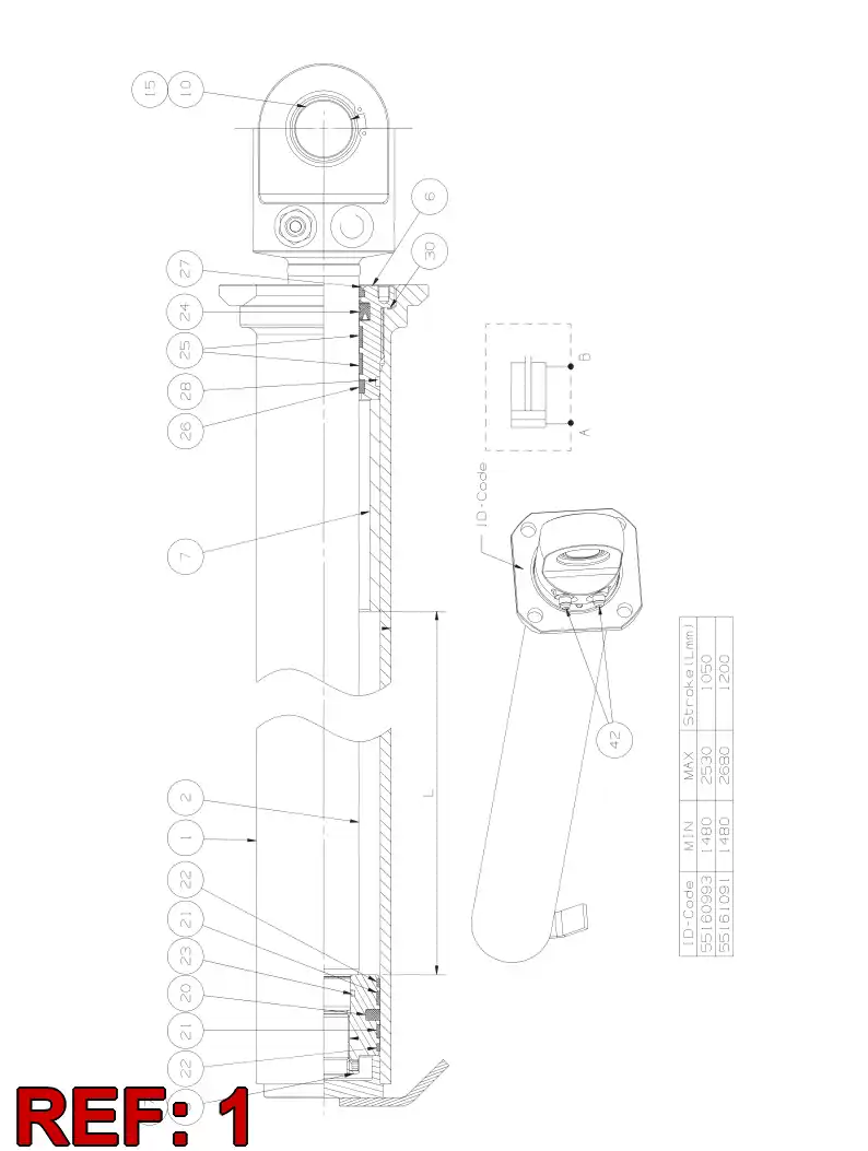 55160994 551 609 94 CYLINDER TUBE ASSEMBLY - Sandvik Technical Drawing
