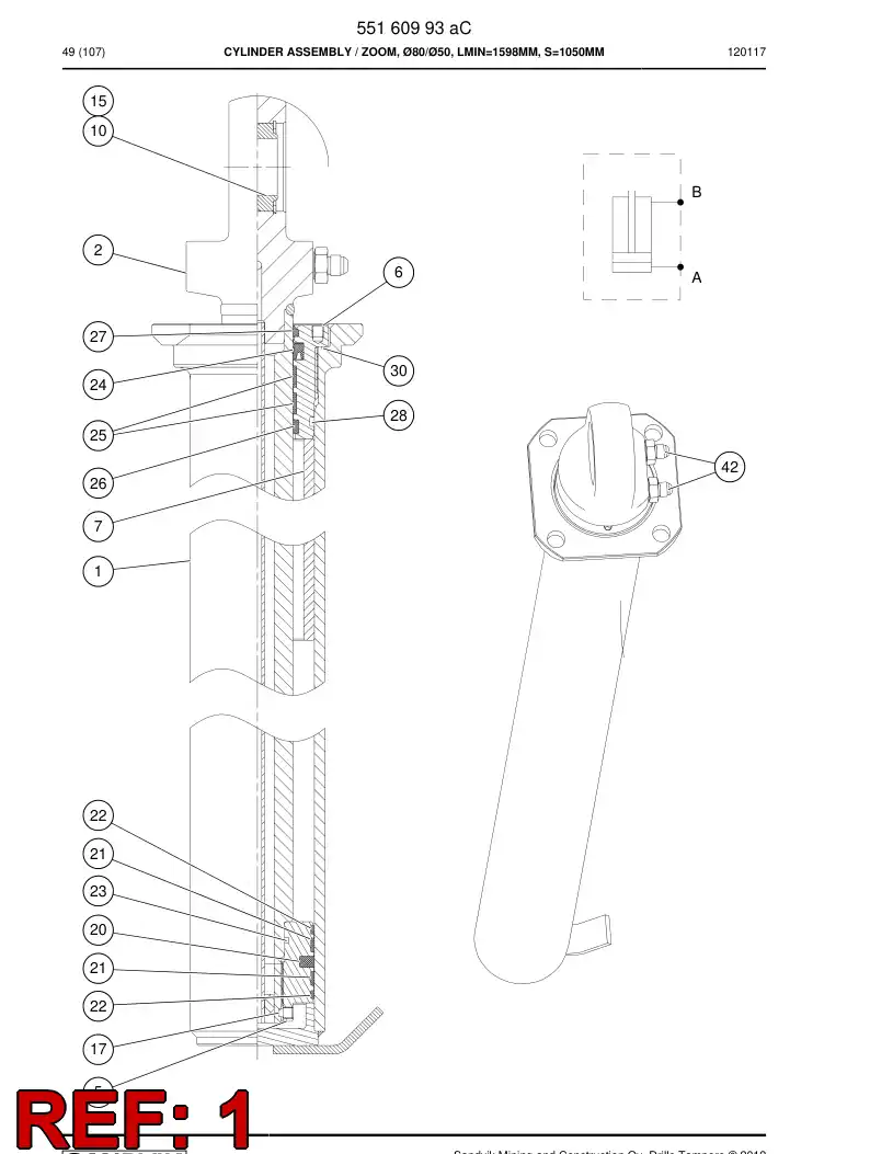55160994a 551 609 94a Assembly, Cylinder Tube - Sandvik Technical Drawing