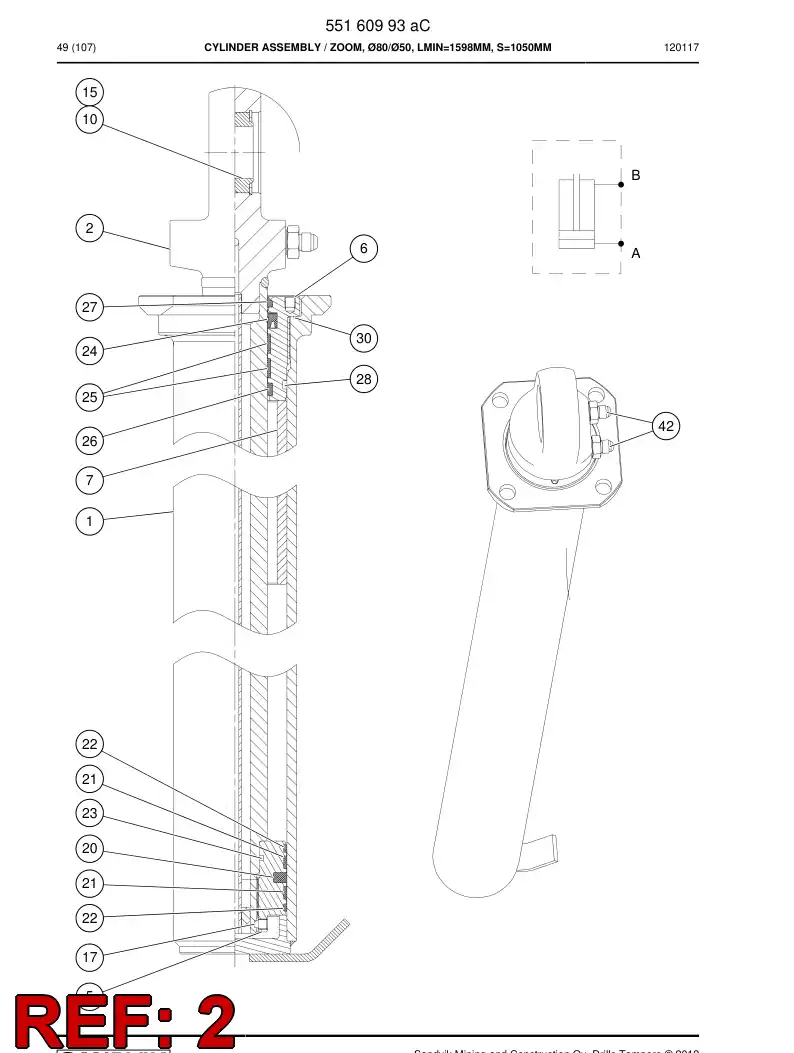 55160996a 551 609 96a PISTON rod assembly - Sandvik Technical Drawing