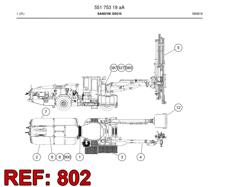 55161055 551 610 55 Hosing - Sandvik Technical Drawing