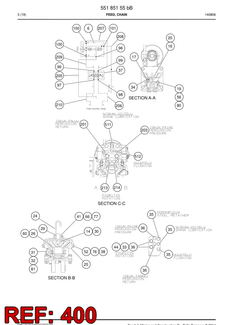 55161101b 551 611 01b Hose Set - Sandvik Technical Drawing
