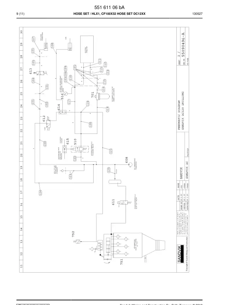 55161106b 551 611 06b Hose Set - Sandvik Technical Drawing