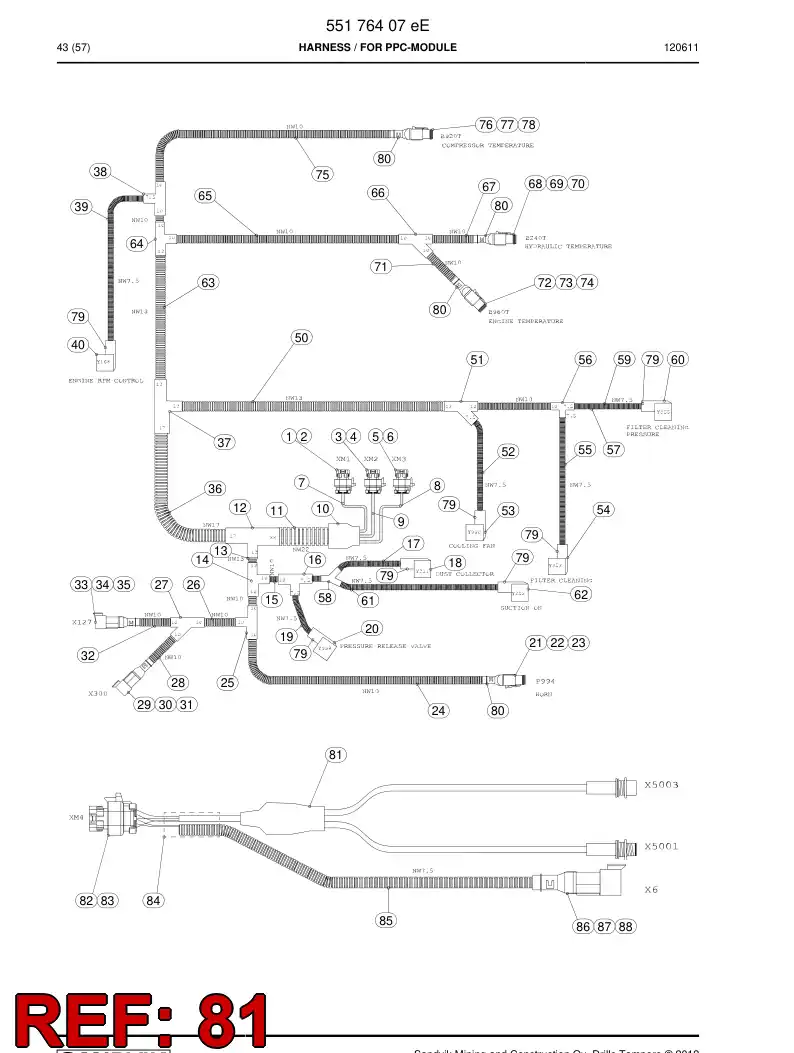 55161110 551 611 10 Pre-wired plug cable - Sandvik Technical Drawing