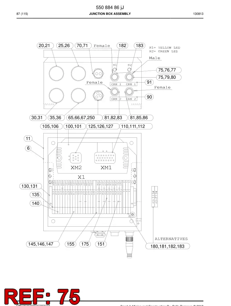 55161110a 551 611 10a Cable, Pre-Wired Plug - Sandvik Technical Drawing