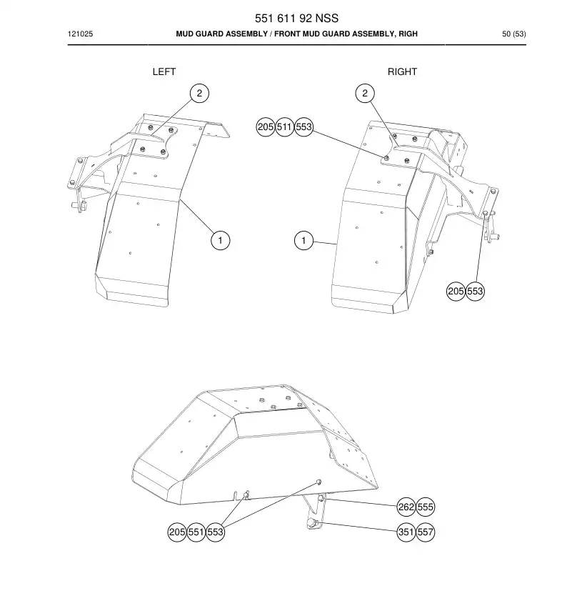 55161192 551 611 92 Mudguard Assembly - Sandvik Technical Drawing