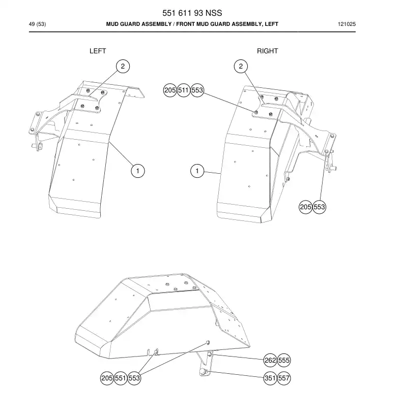 55161193 551 611 93 Mudguard Assembly - Sandvik Technical Drawing