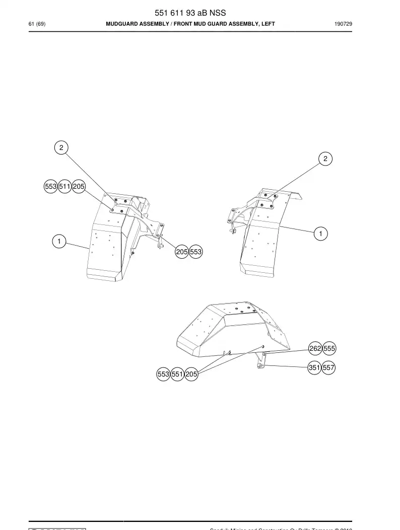 55161193a 551 611 93a Mudguard Assembly - Sandvik Technical Drawing