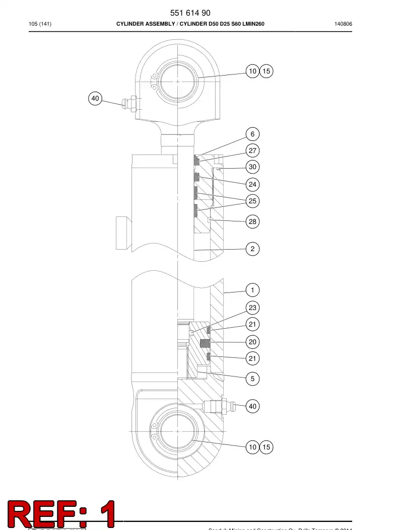 55161491 551 614 91 Cylinder Tube Assembly - Sandvik Technical Drawing