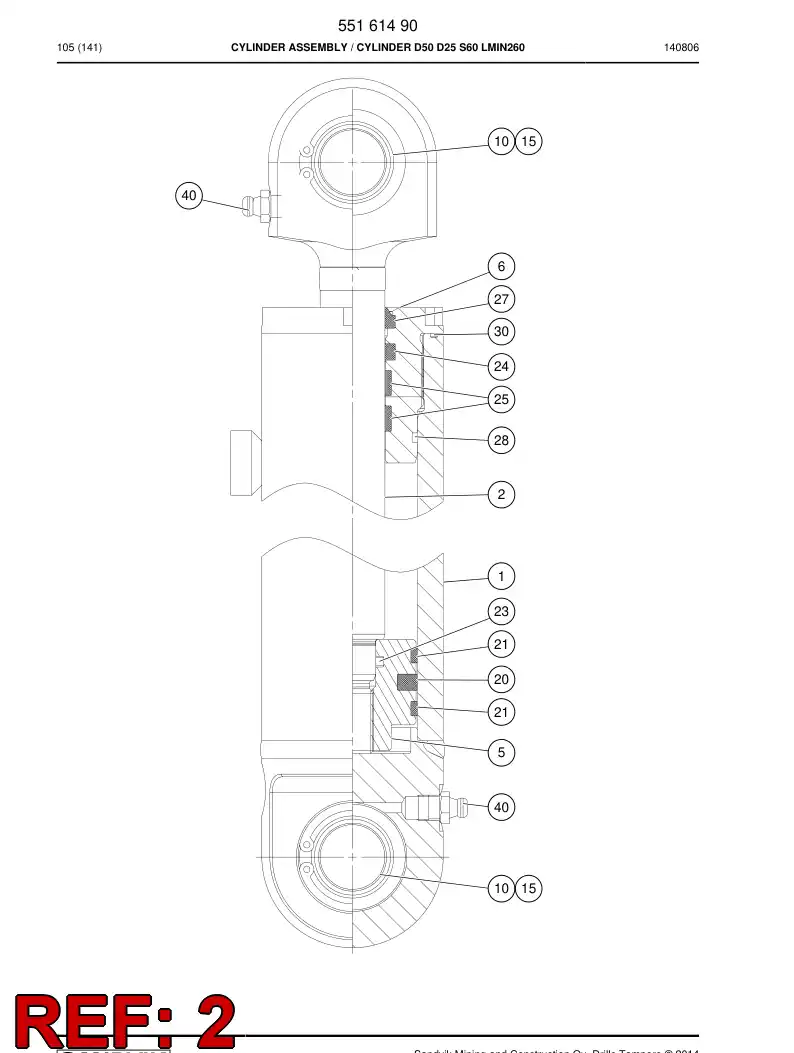 55161492 551 614 92 PISTON Rod Assembly - Sandvik Technical Drawing