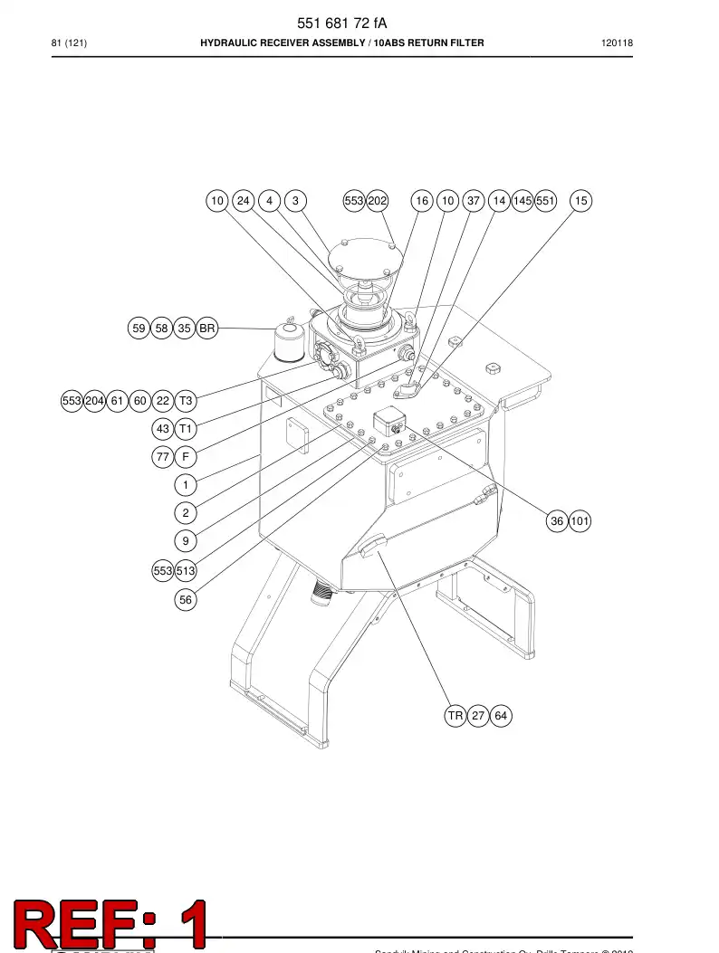 55161987 551 619 87 Hydraulic receiver - Sandvik Technical Drawing