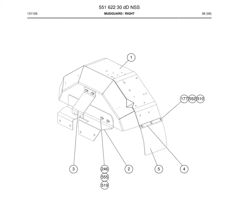 55162230b 551 622 30b FRONT MUD GUARD - Sandvik Technical Drawing