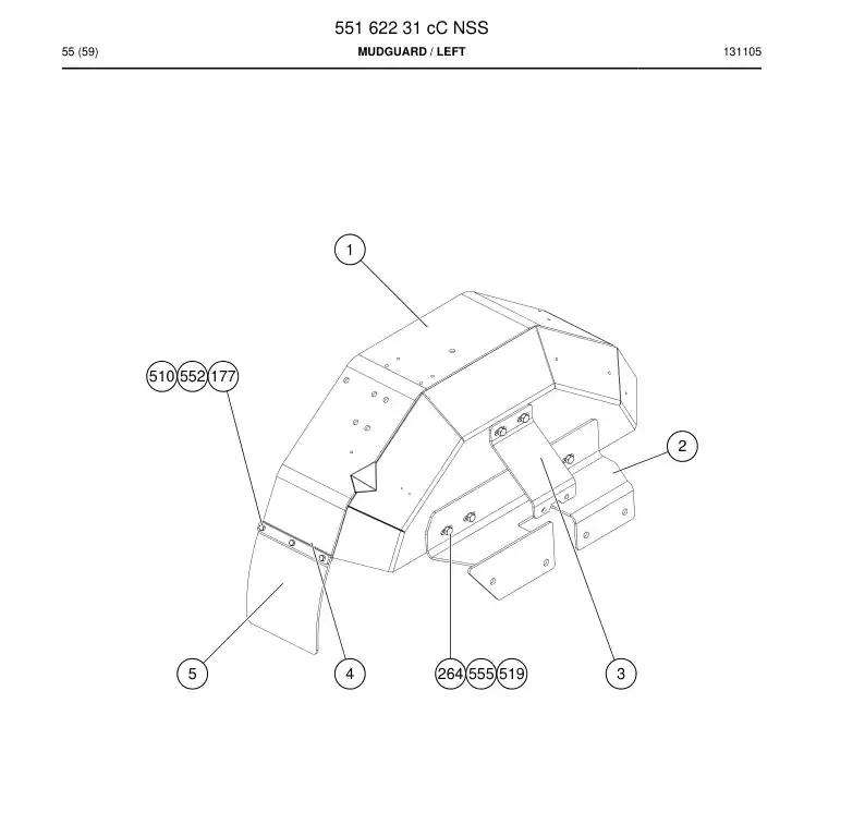 55162231b 551 622 31b FRONT MUD GUARD - Sandvik Technical Drawing