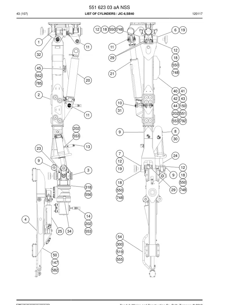 55162303a 551 623 03a LIST OF CYLINDERS - Sandvik Technical Drawing
