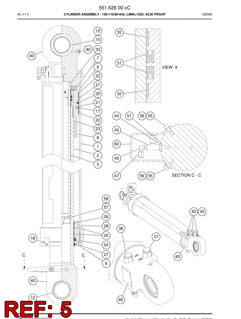 55162542b 551 625 42b PISTON - Sandvik Technical Drawing