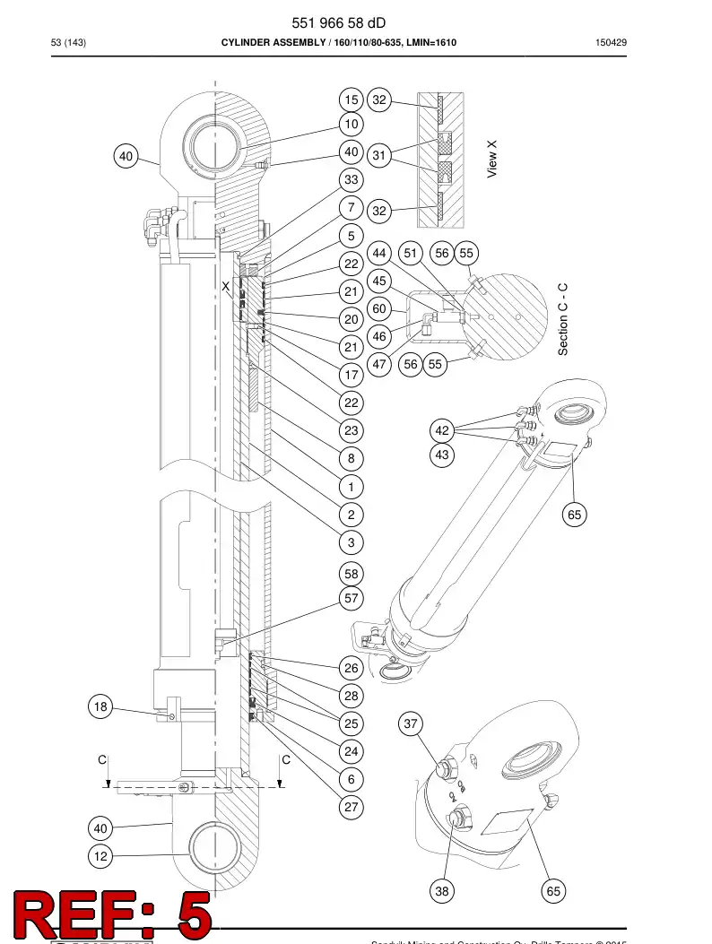 55162542c 551 625 42c PISTON - Sandvik Technical Drawing