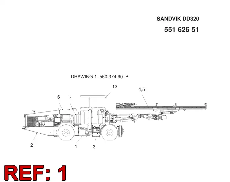 55162638 551 626 38 CARRIER FRAME PARTS - Sandvik Technical Drawing