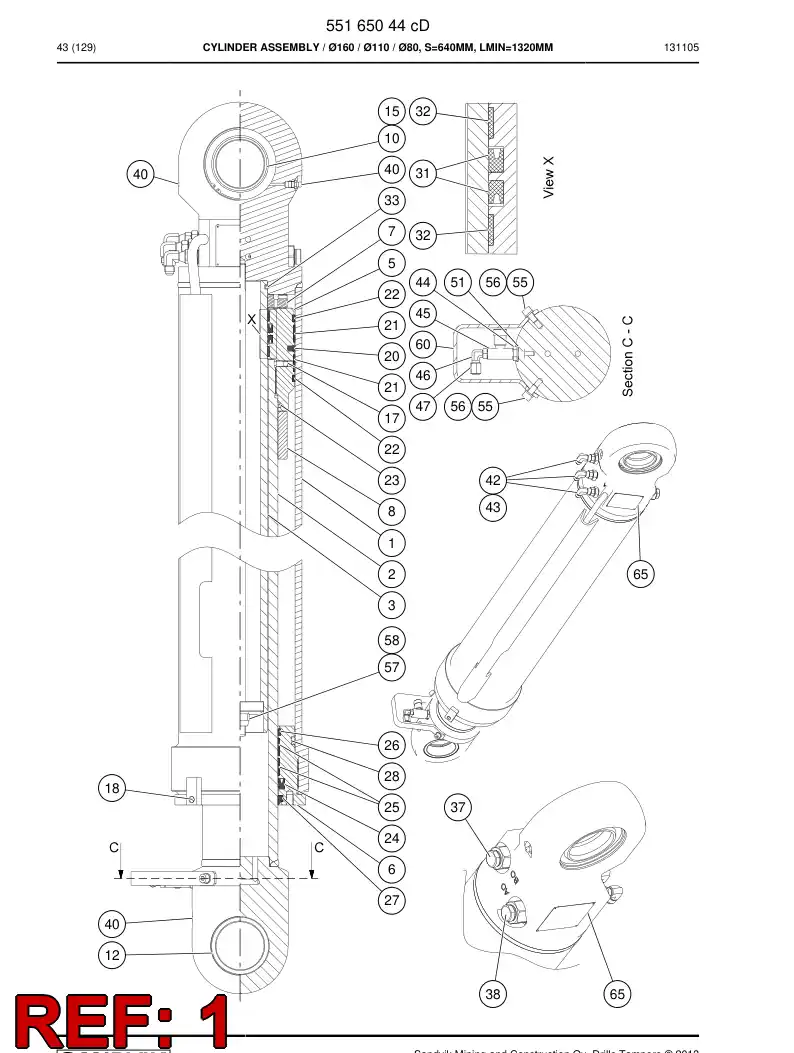 55162644a 551 626 44a Cylinder Tube Assembly - Sandvik Technical Drawing