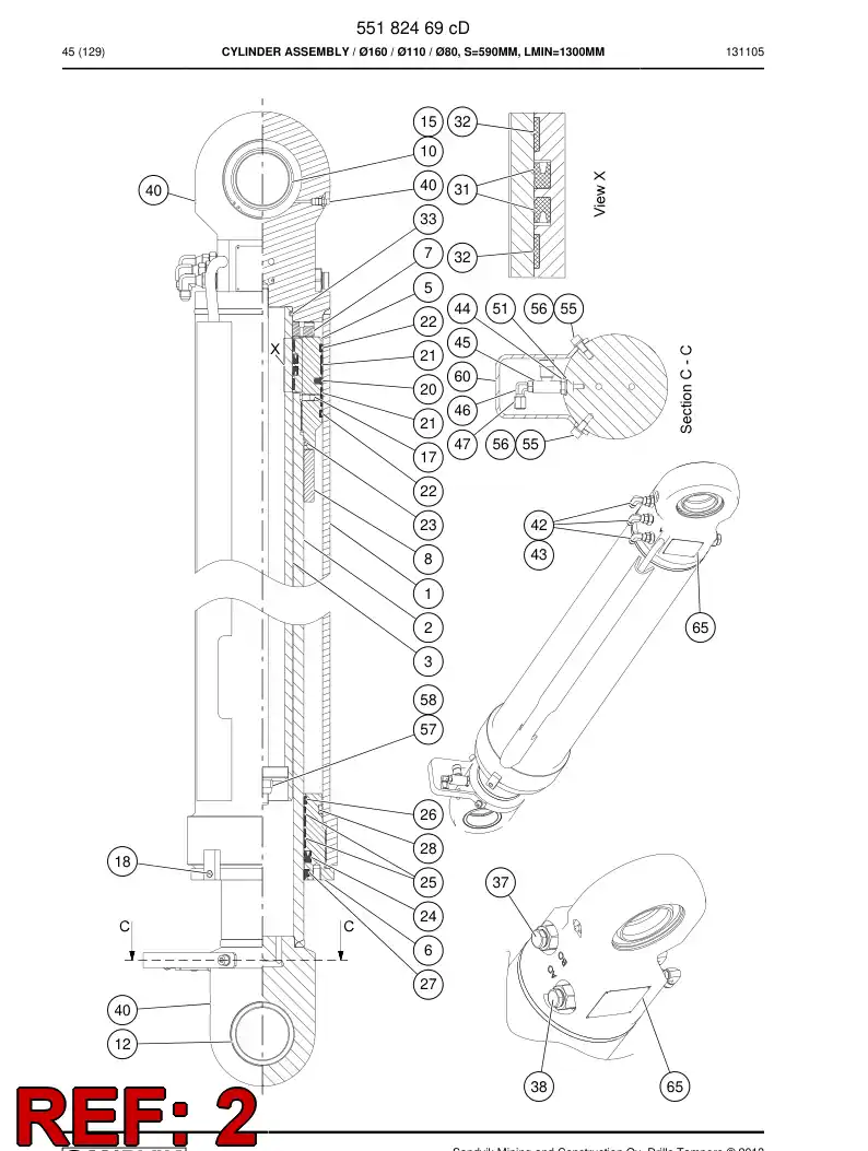 55162645a 551 626 45a PISTON Rod Assembly - Sandvik Technical Drawing