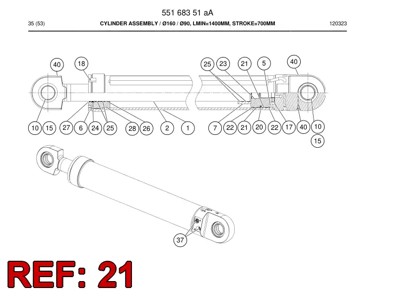 55162804 551 628 04 PISTON guide ring - Sandvik Technical Drawing