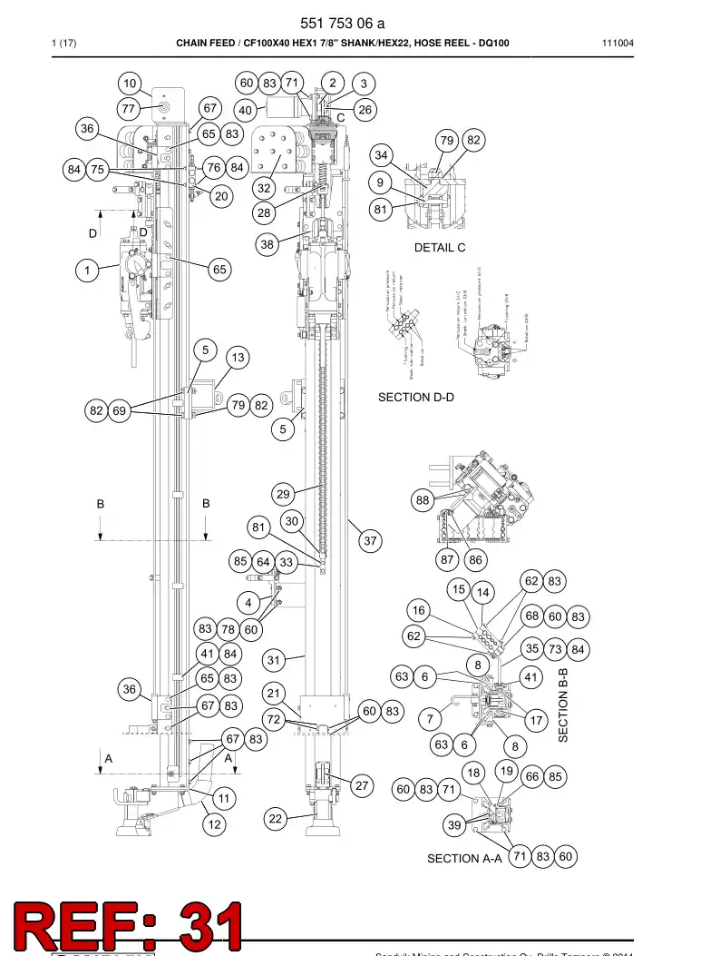 55163286 551 632 86 FEED BEAM - Sandvik Technical Drawing