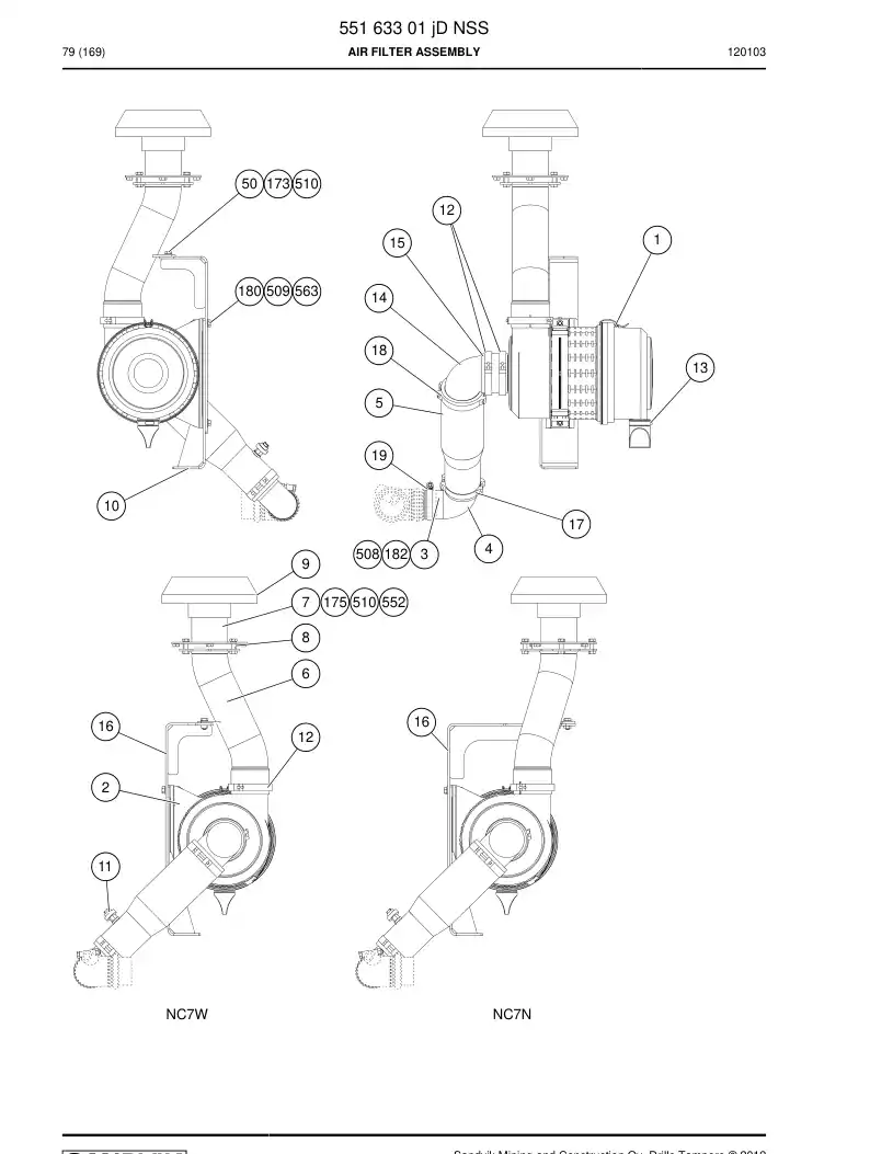 55163301j 551 633 01j Air filter assembly - Sandvik Technical Drawing