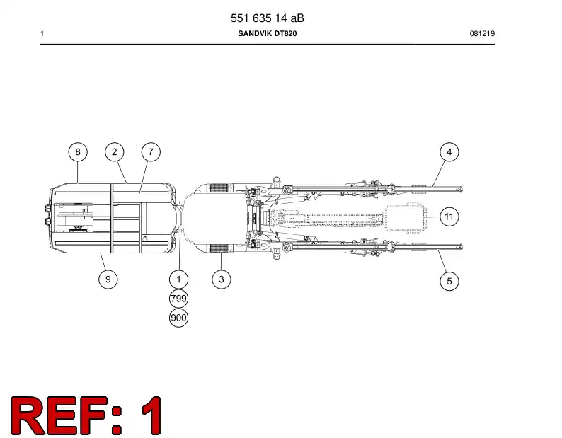55163504 551 635 04 Carrier frame parts - Sandvik Technical Drawing