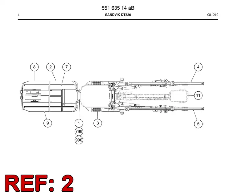 55163505a 551 635 05a Rear end module - Sandvik Technical Drawing