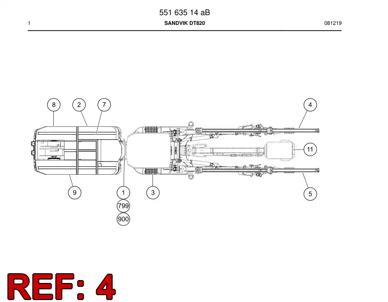 55163508a 551 635 08a Drilling module - Sandvik Technical Drawing