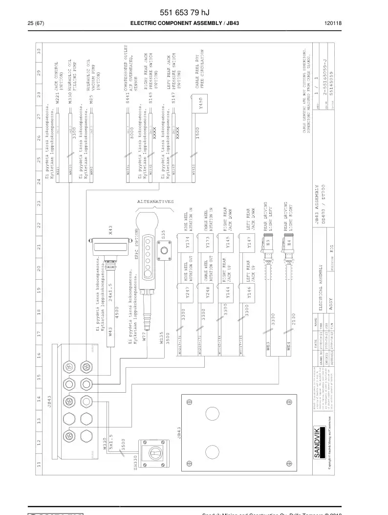 55163964 551 639 64 Pre-wired plug cable - Sandvik Technical Drawing
