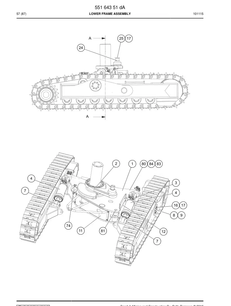 55164351f 551 643 51f Frame Assembly, Lower - Sandvik Technical Drawing