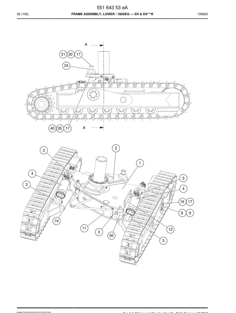 55164353f 551 643 53f Frame Assembly, Lower - Sandvik Technical Drawing