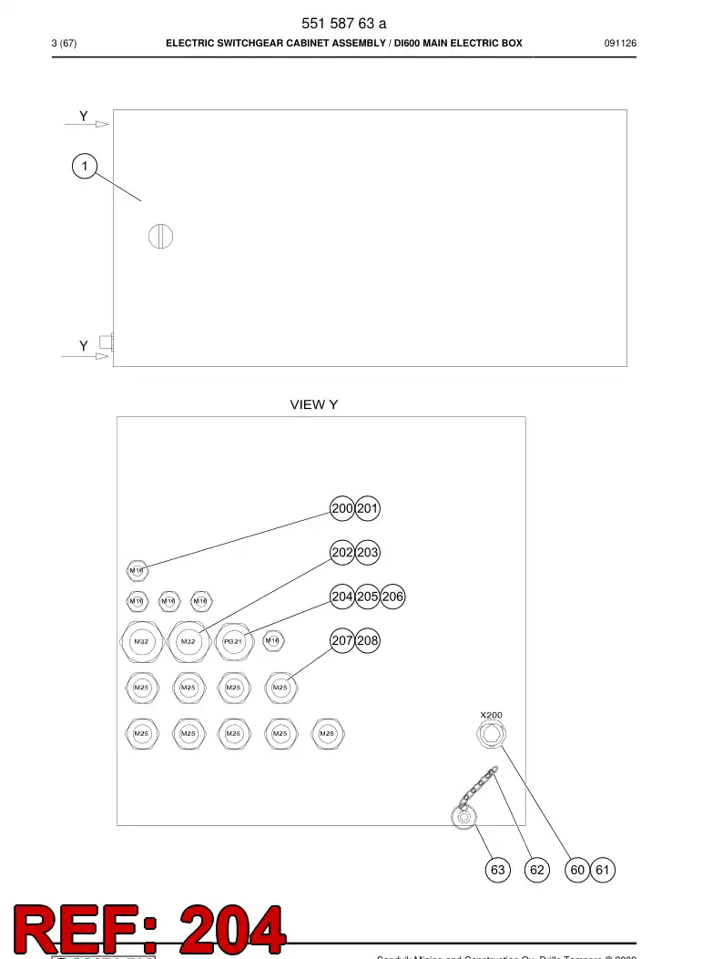 55164508 551 645 08 Cable entry - Sandvik Technical Drawing