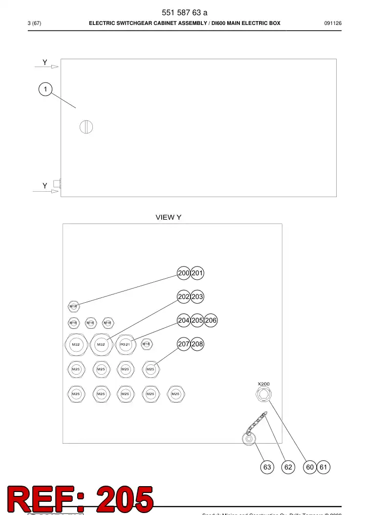 55164510 551 645 10 Cable seal - Sandvik Technical Drawing